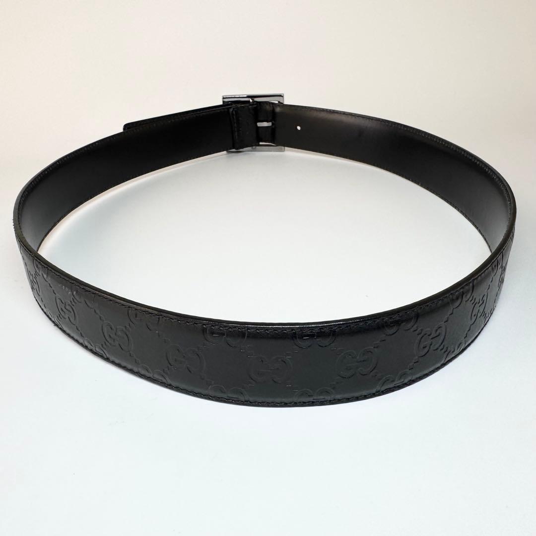 【美品】GUCCI シマ　GG　ベルト　ブラック　レザー