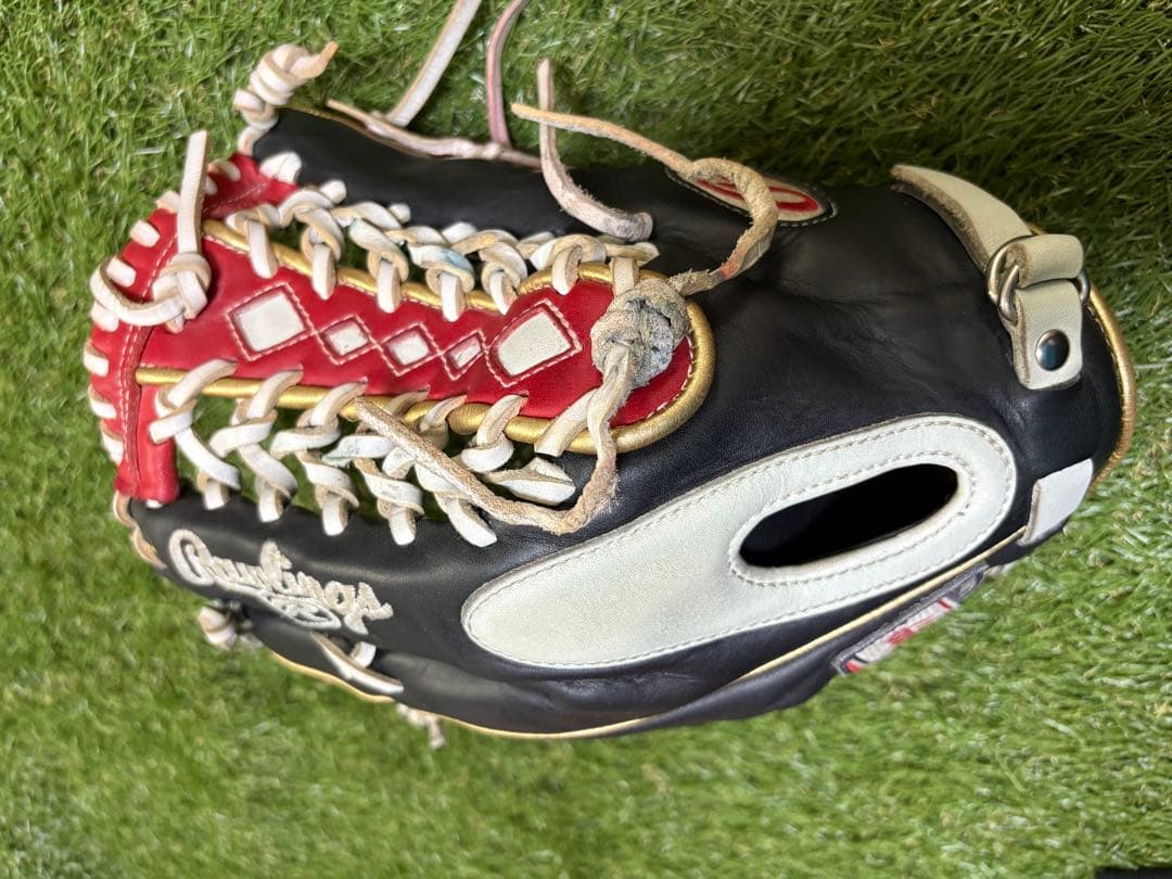 Rawlingsローリングス軟式野球グローブ外野手用　黒/赤