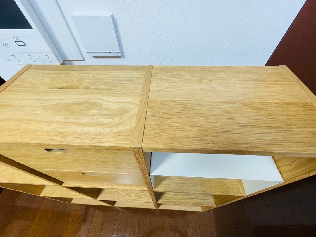 無印良品 スタッキングシェルフ　３段×２列＋２段・オーク材・引き出し・コの字棚