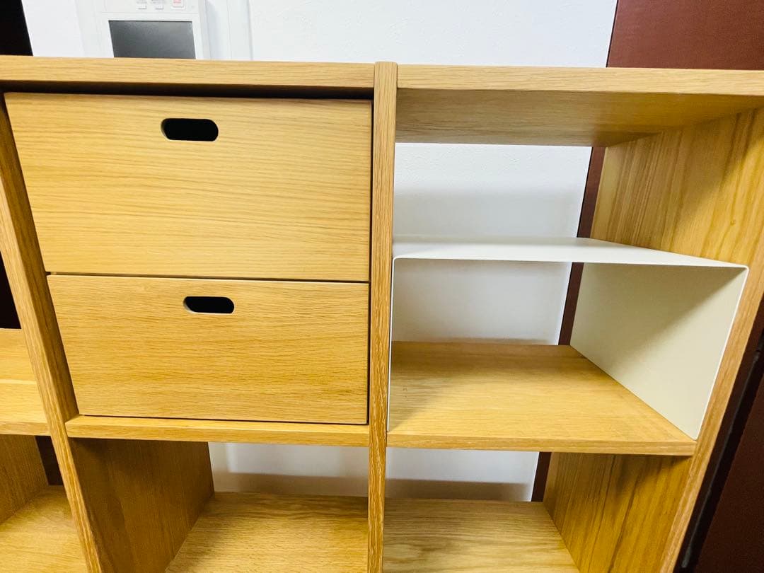 無印良品 スタッキングシェルフ　３段×２列＋２段・オーク材・引き出し・コの字棚