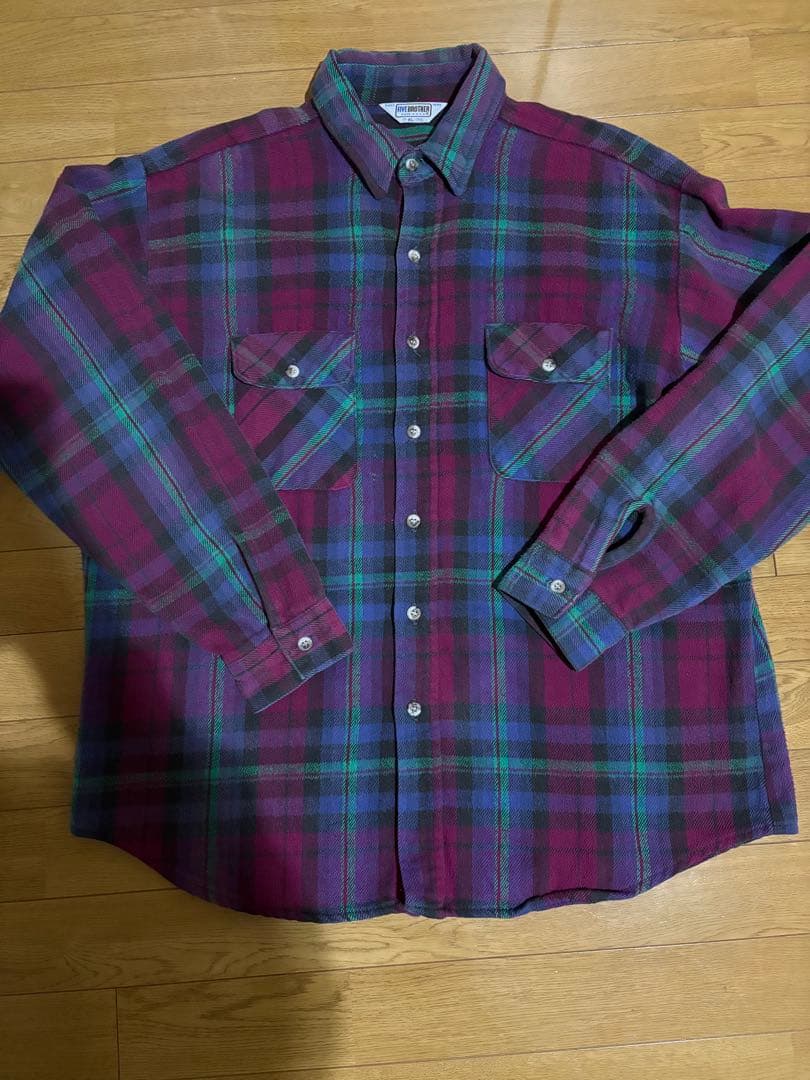 80's FIVEBROTHER ネルシャツ　USA好配色 表記サイズXL