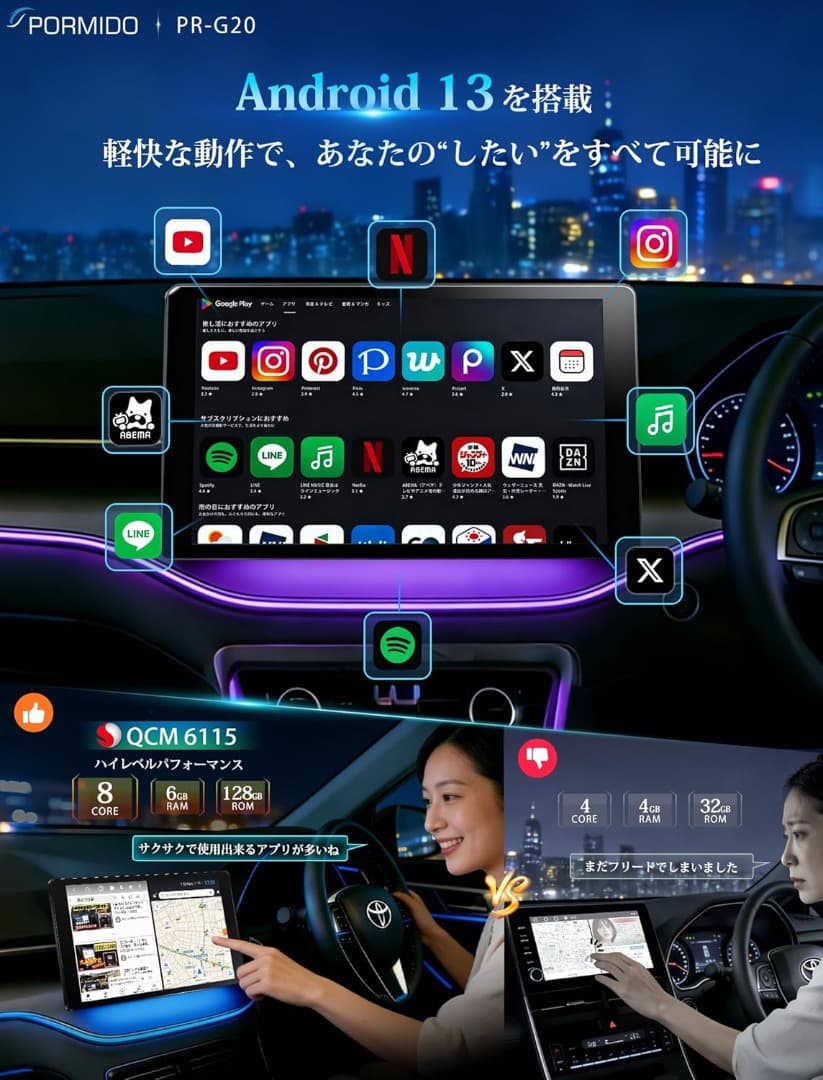 PORMIDO-LINK 10.1インチ カーナビ 1DIN/2DIN対応 新品