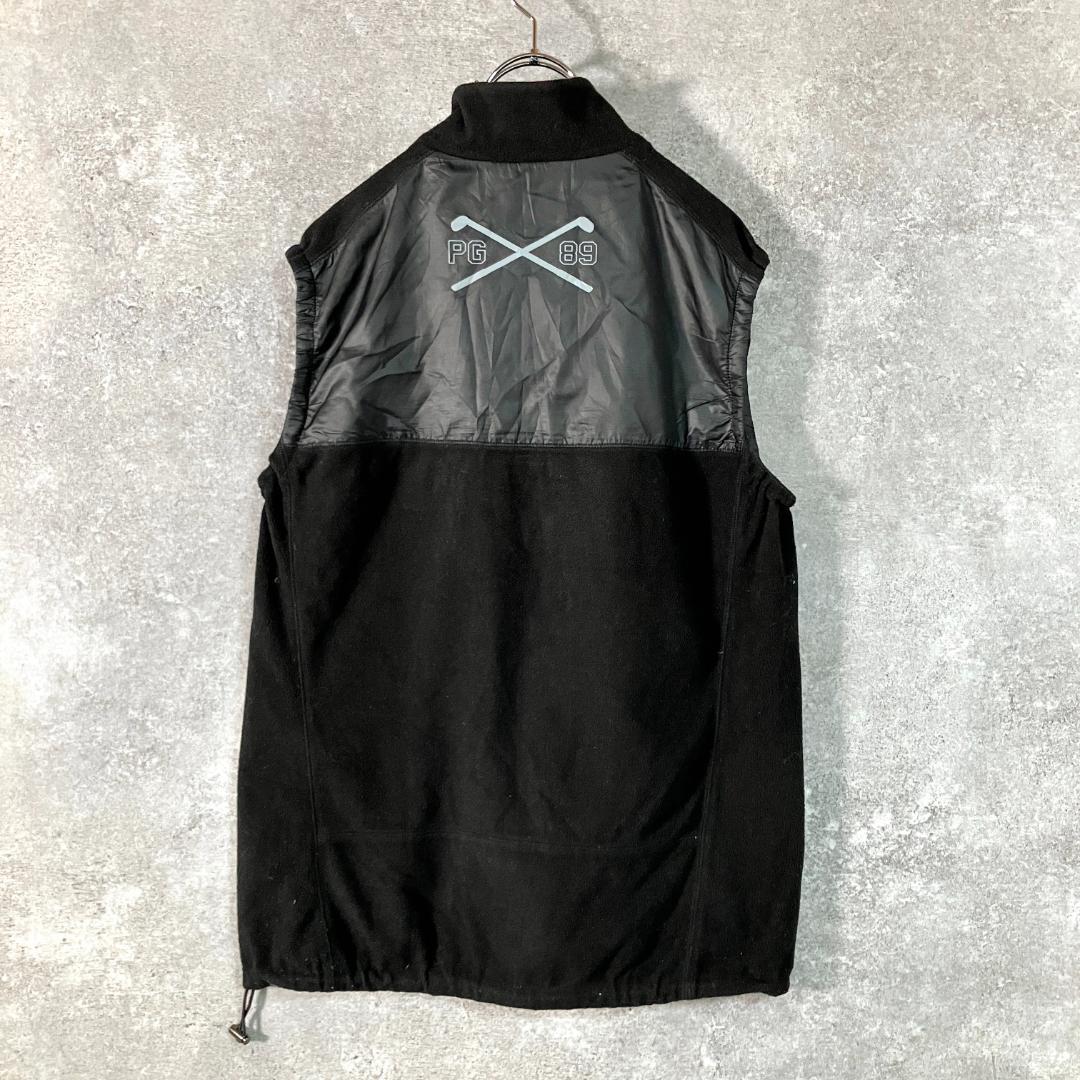 PEARLY GATES フリースベスト ブラック ロゴ プリント ゴルフ ゴルフ