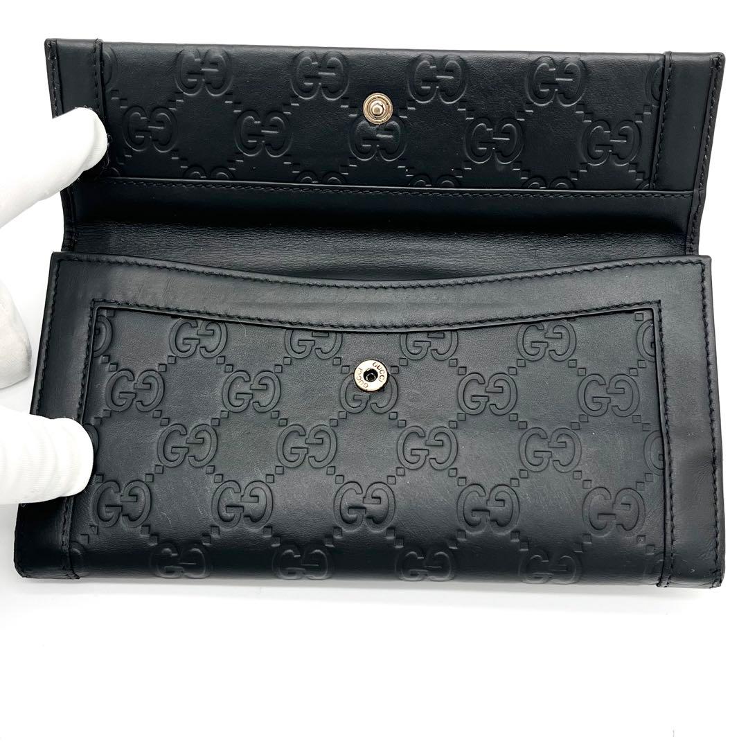 【美品】GUCCI 長財布　二つ折り　グッチシマ　レザー　ブラック　プレート