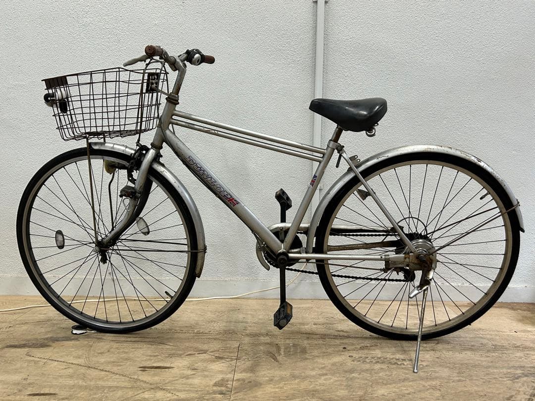 DUNLOP シティサイクル 変速付き シルバー 27インチ 前部カゴ付き