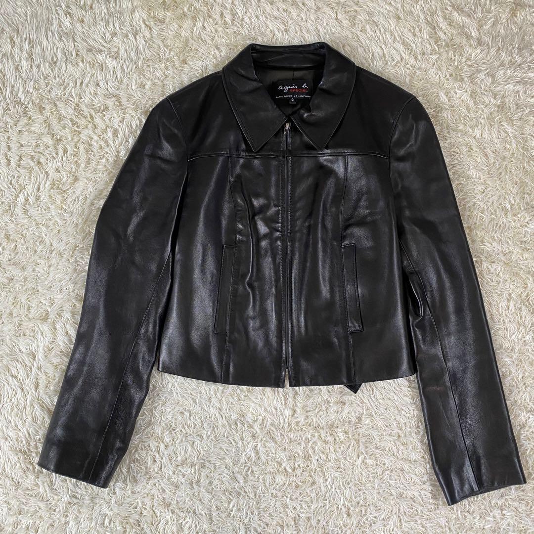美品】アニエスベー スペシャル シングル ラムレザージャケット 黒