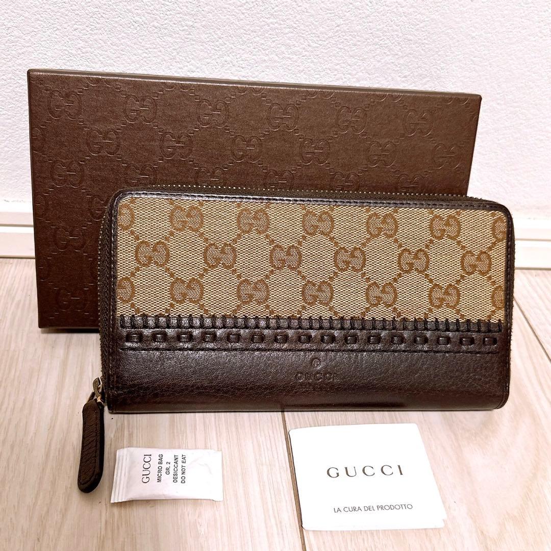 美品》GUCCI (グッチ)長財布 ラウンド キャンバス - メルカリ
