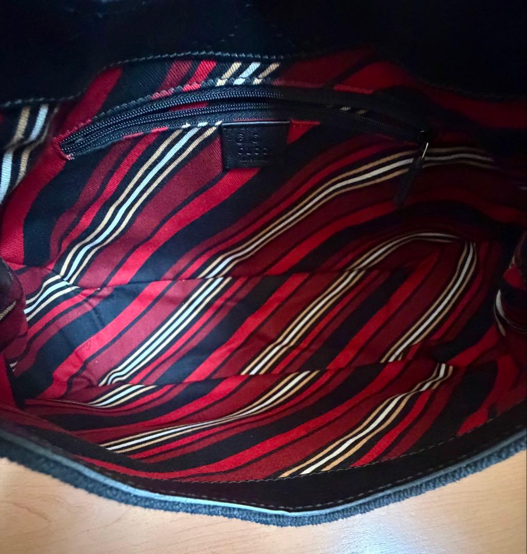 GUCCI ワンショルダー　キャンバス　シマレザー　ショルダーバッグ　ブラック