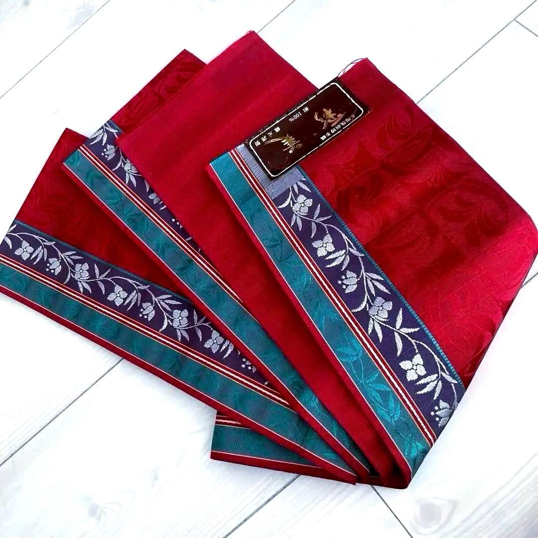 本場筑前博多織　半幅帯　花唐草模様の織り出No.77-22