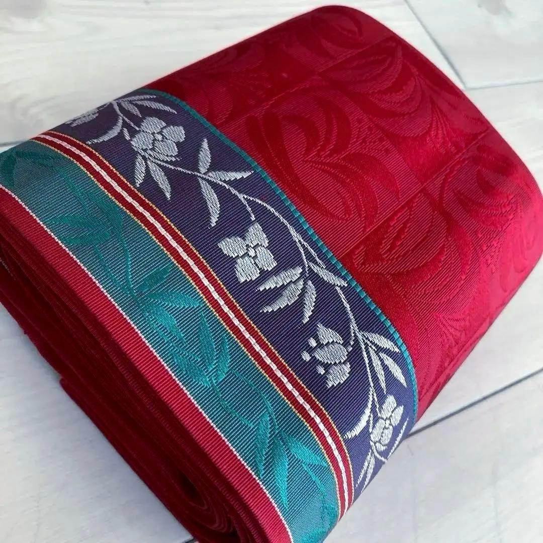 本場筑前博多織　半幅帯　花唐草模様の織り出No.77-22