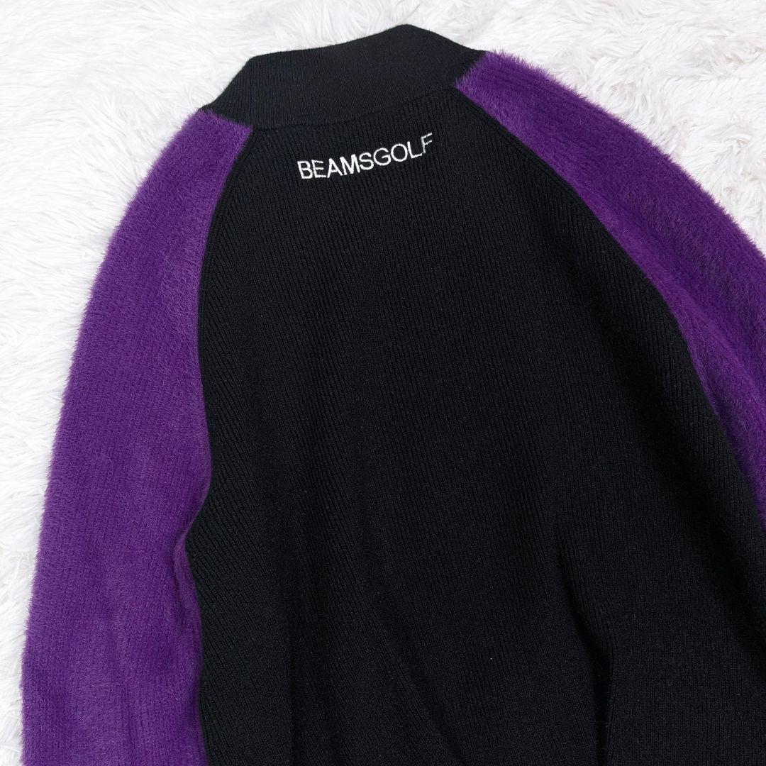 ビームスゴルフ シャギースリーブニット M 異素材切り替え ブランドロゴ刺繍