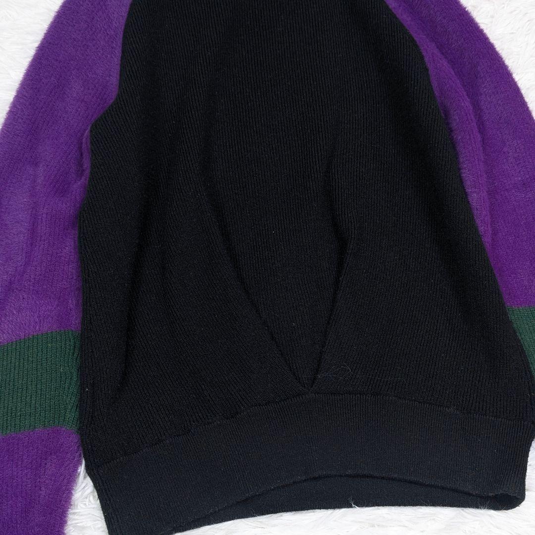 ビームスゴルフ シャギースリーブニット M 異素材切り替え ブランドロゴ刺繍