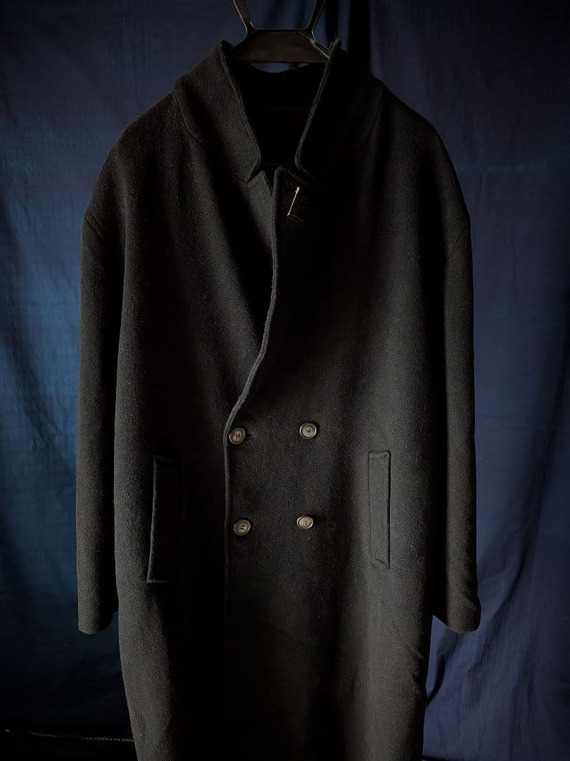 France Vintage ブラックダブルブレストチェスターコート カシミア