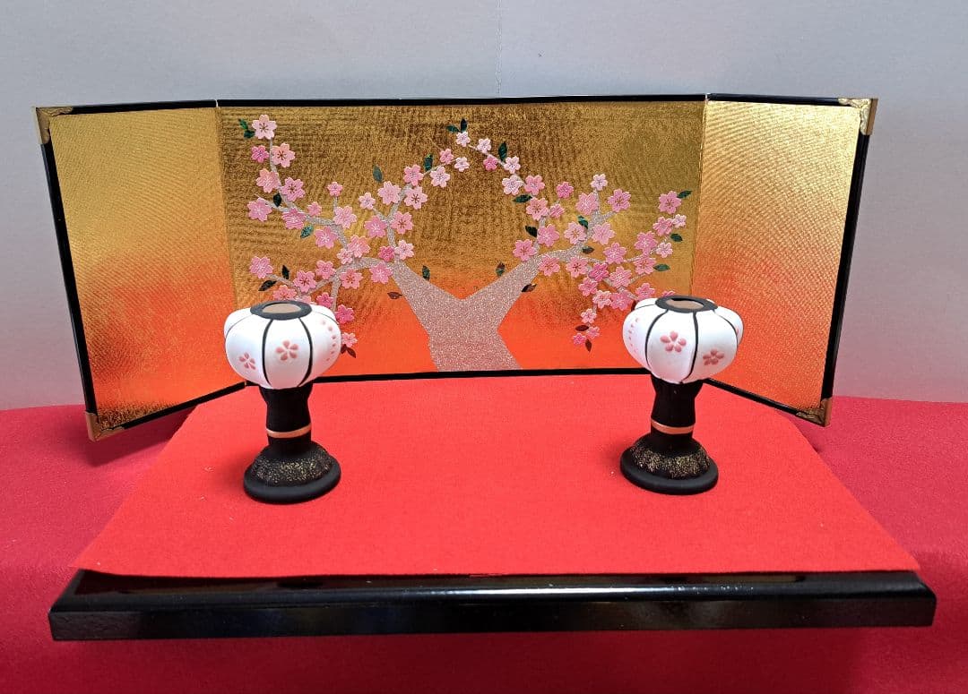 九谷焼 ひな人形 親王飾り 清香作 5号 屏風 ぼんぼりセット