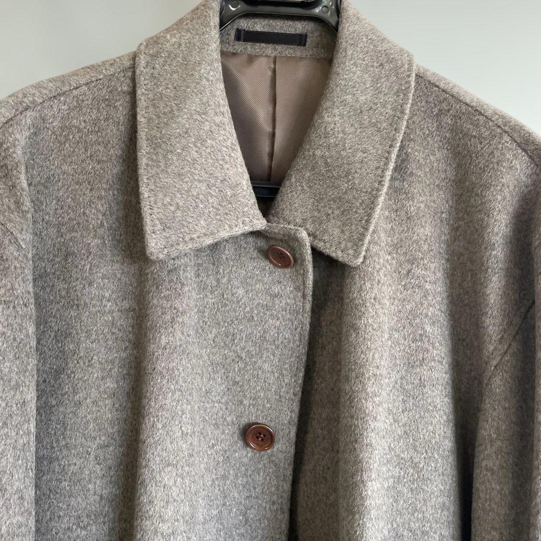 グレー ステンカラーコート カシミアウール混合