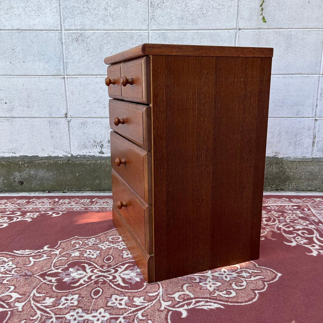 古家具ビンテージ品◾️オーク材突板 引き出し5杯 整理棚 収納棚 木製キャビネット