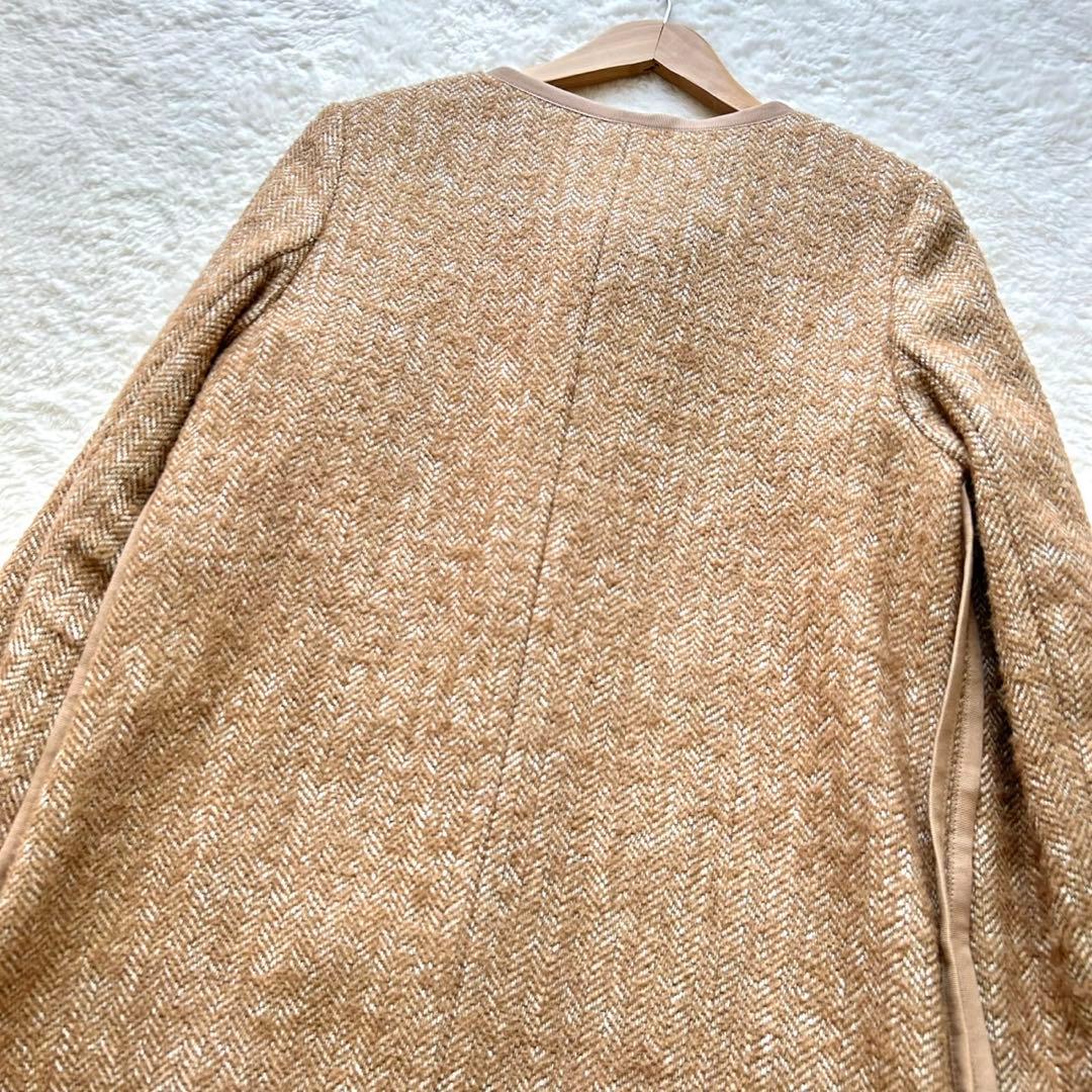 ランバンオンブルー　モヘア　アルパカ　ツイード　ノーカラーコート　ヘリンボーン