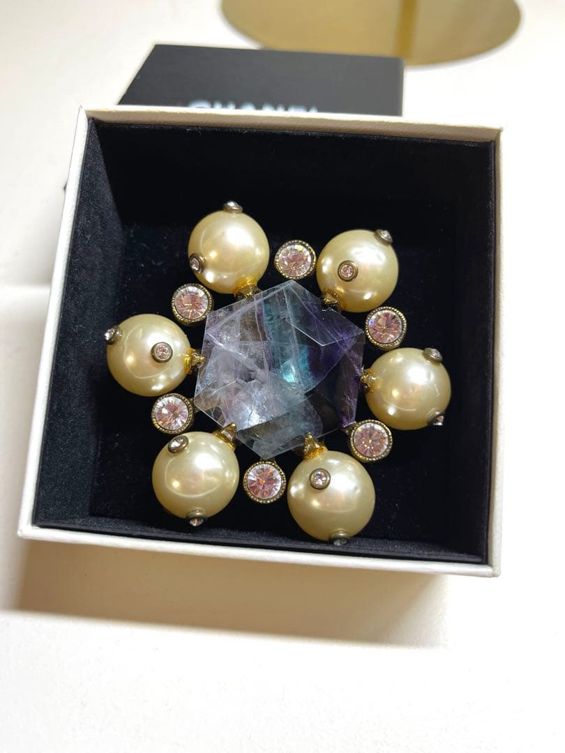 希少 美品 CHANEL シャネル ストーン パール ブローチ