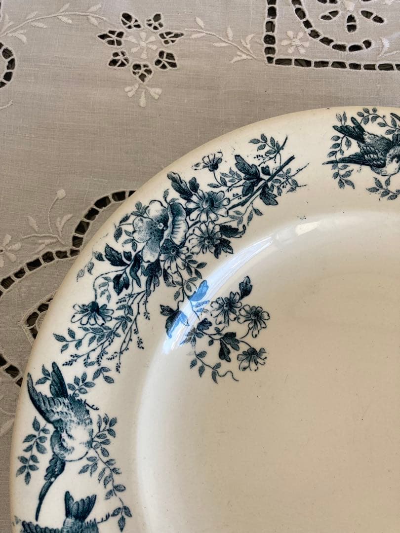 フランスアンティーク　お皿　プレート　ロンウィ　小鳥柄