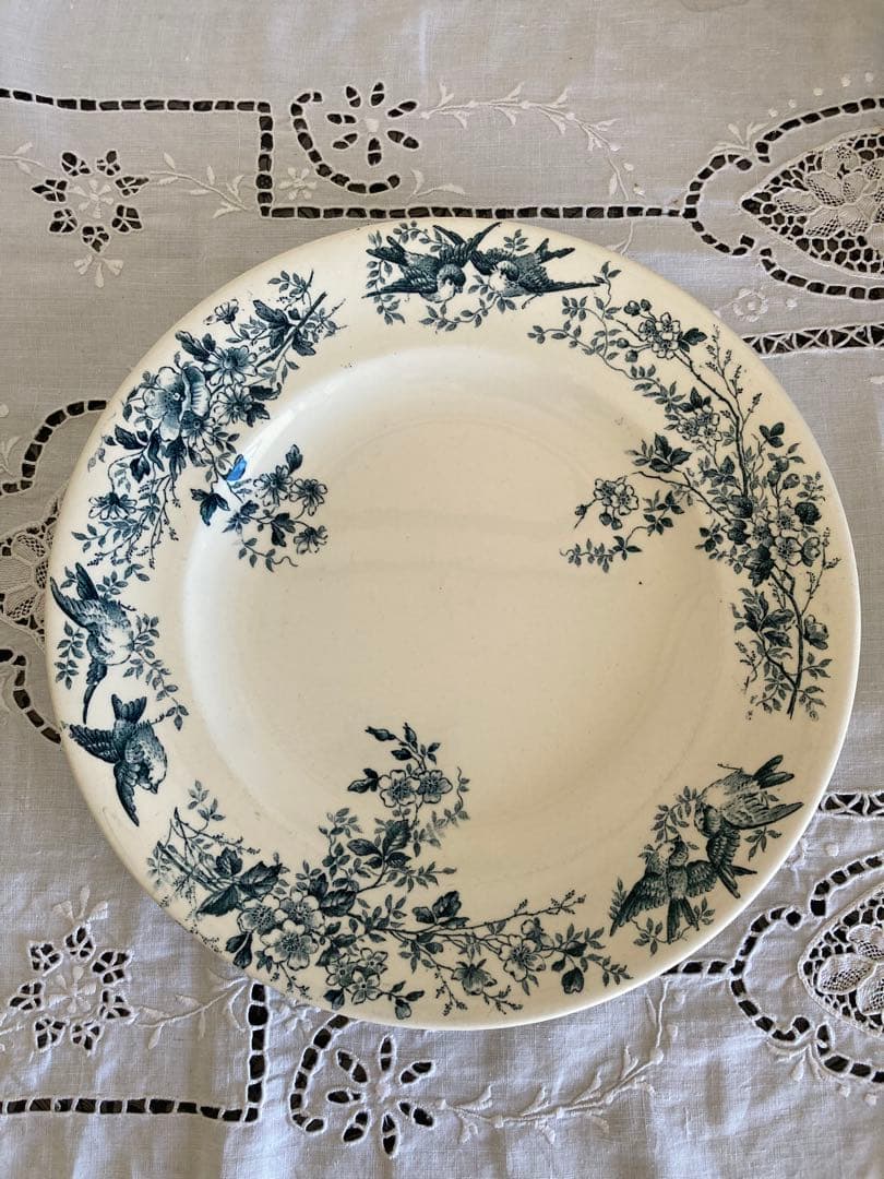 フランスアンティーク　お皿　プレート　ロンウィ　小鳥柄