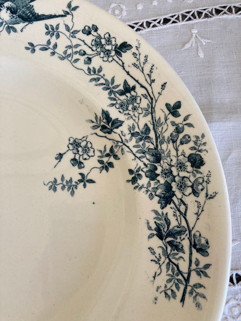 フランスアンティーク　お皿　プレート　ロンウィ　小鳥柄