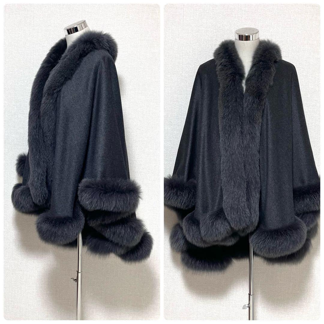 【未使用級】BALMAIN　ポンチョ ケープ　カシミヤ100%　フォックスファー