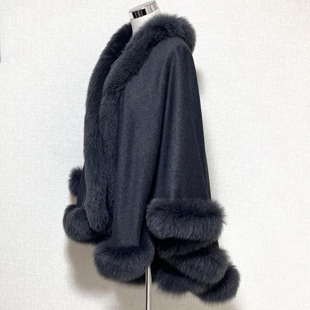 【未使用級】BALMAIN　ポンチョ ケープ　カシミヤ100%　フォックスファー