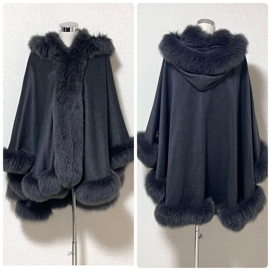 【未使用級】BALMAIN　ポンチョ ケープ　カシミヤ100%　フォックスファー