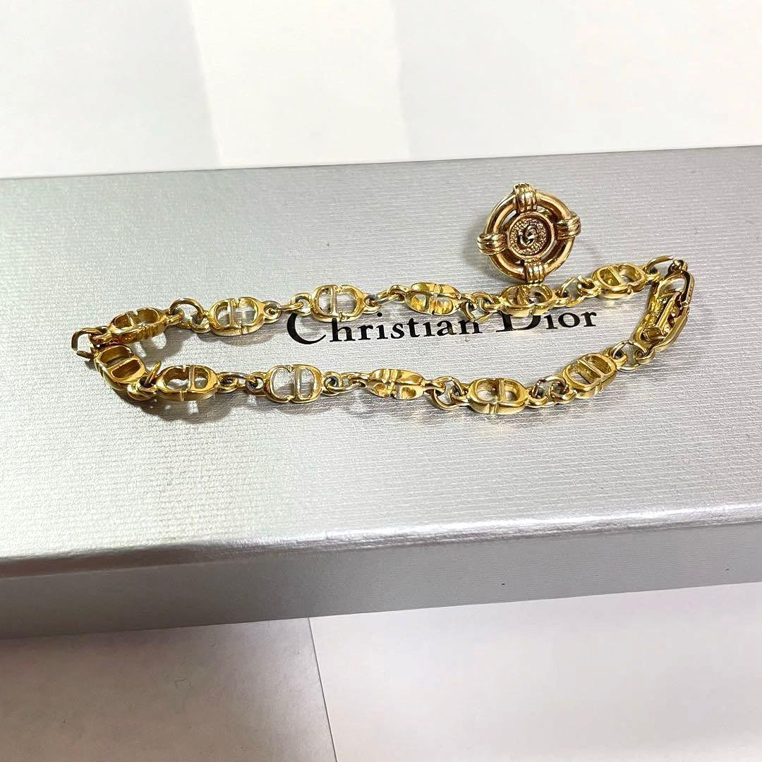 極美品 Dior ゴールドリンクチェーンブレスレット ピアス セット売り