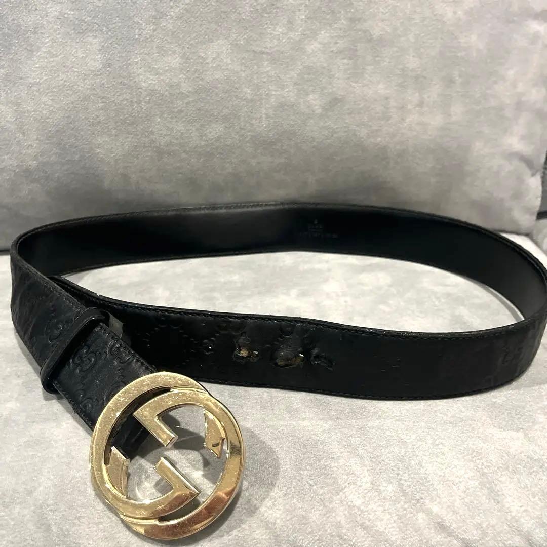GUCCI ブラックレザー GGロゴ ベルト