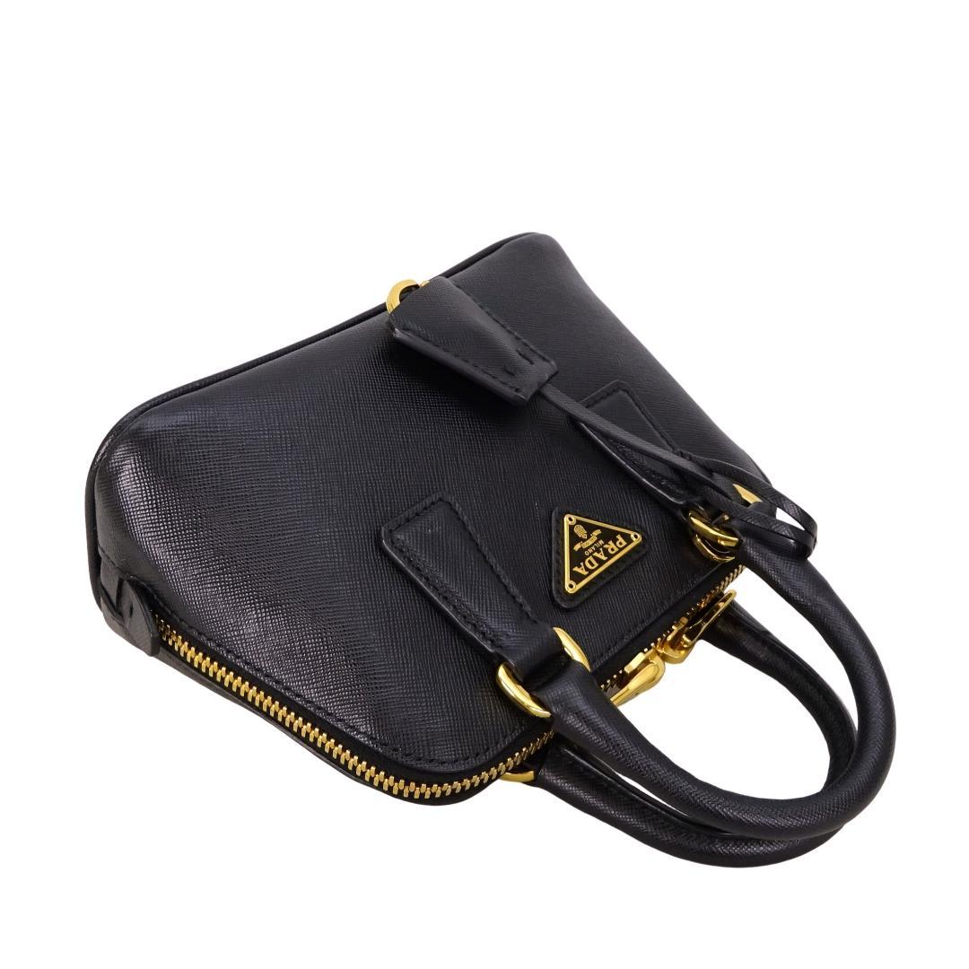 本物 美品 □プラダ□ミニハンドバッグ 三角ロゴ ブラック