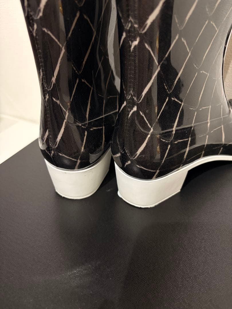 Chanel シャネル ココマークレインブーツ マトラッセ柄 ラバー シューズ
