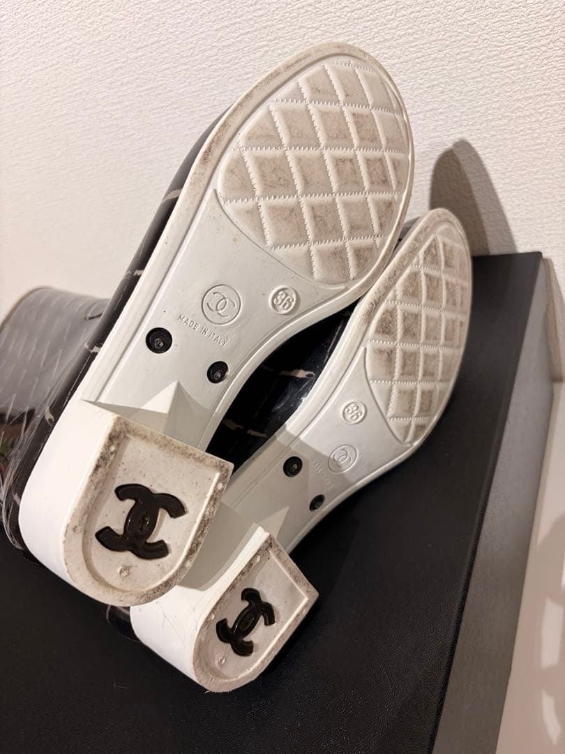 Chanel シャネル ココマークレインブーツ マトラッセ柄 ラバー シューズ