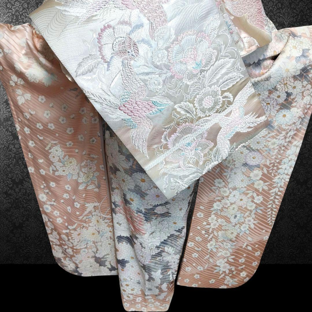振袖フルセット(9点)・成人式・古典柄・銀駒刺繍・大輪牡丹・くすみ