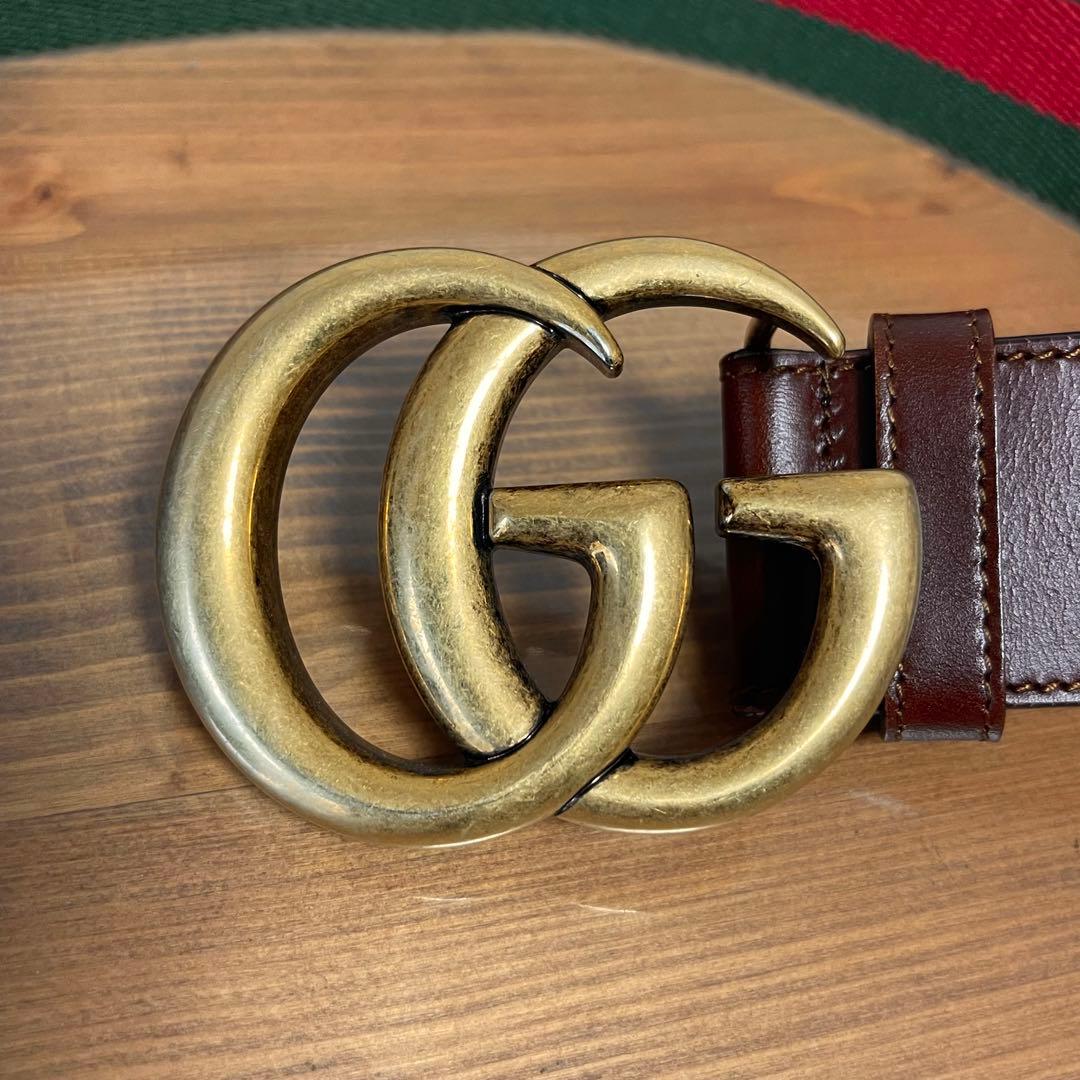 グッチ GGマーモント シェリーライン ベルト　75ゴールド金具