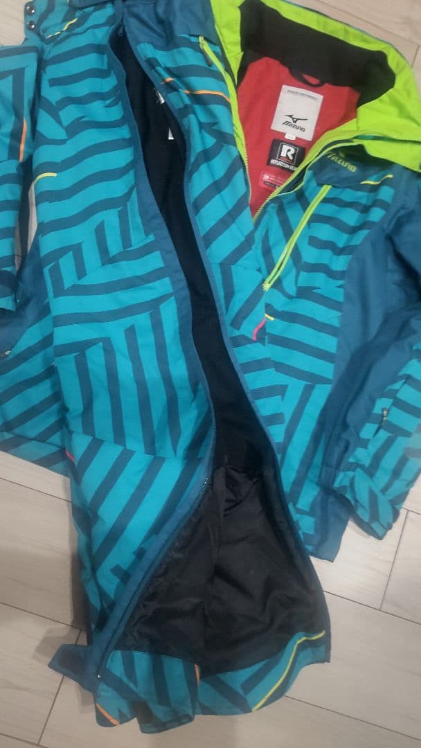 Mizuno スキーウェア Mサイズ 青緑ストライプ 上下セット