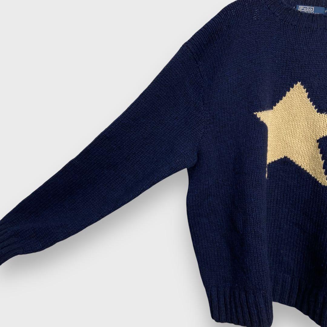 希少☆90s☆ラルフローレン☆ワンスター☆ハンドニット☆セーター☆紺