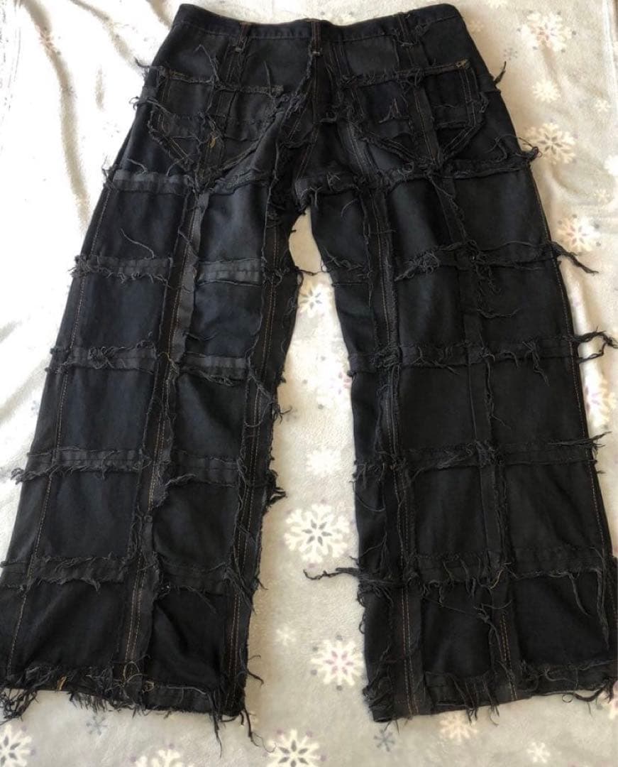 VALABASAS風】ダメージ加工 ブラックデニム ワイドレッグパンツ - メルカリ