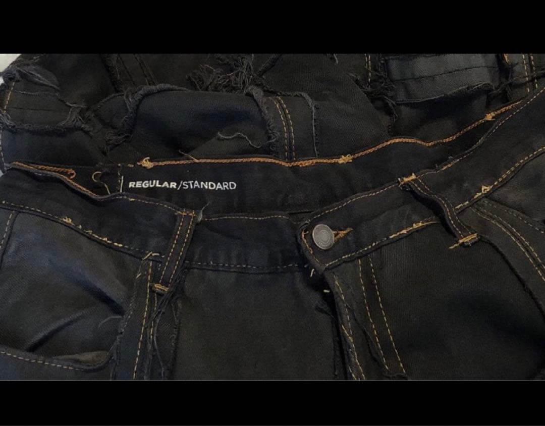 VALABASAS風】ダメージ加工 ブラックデニム ワイドレッグパンツ - メルカリ