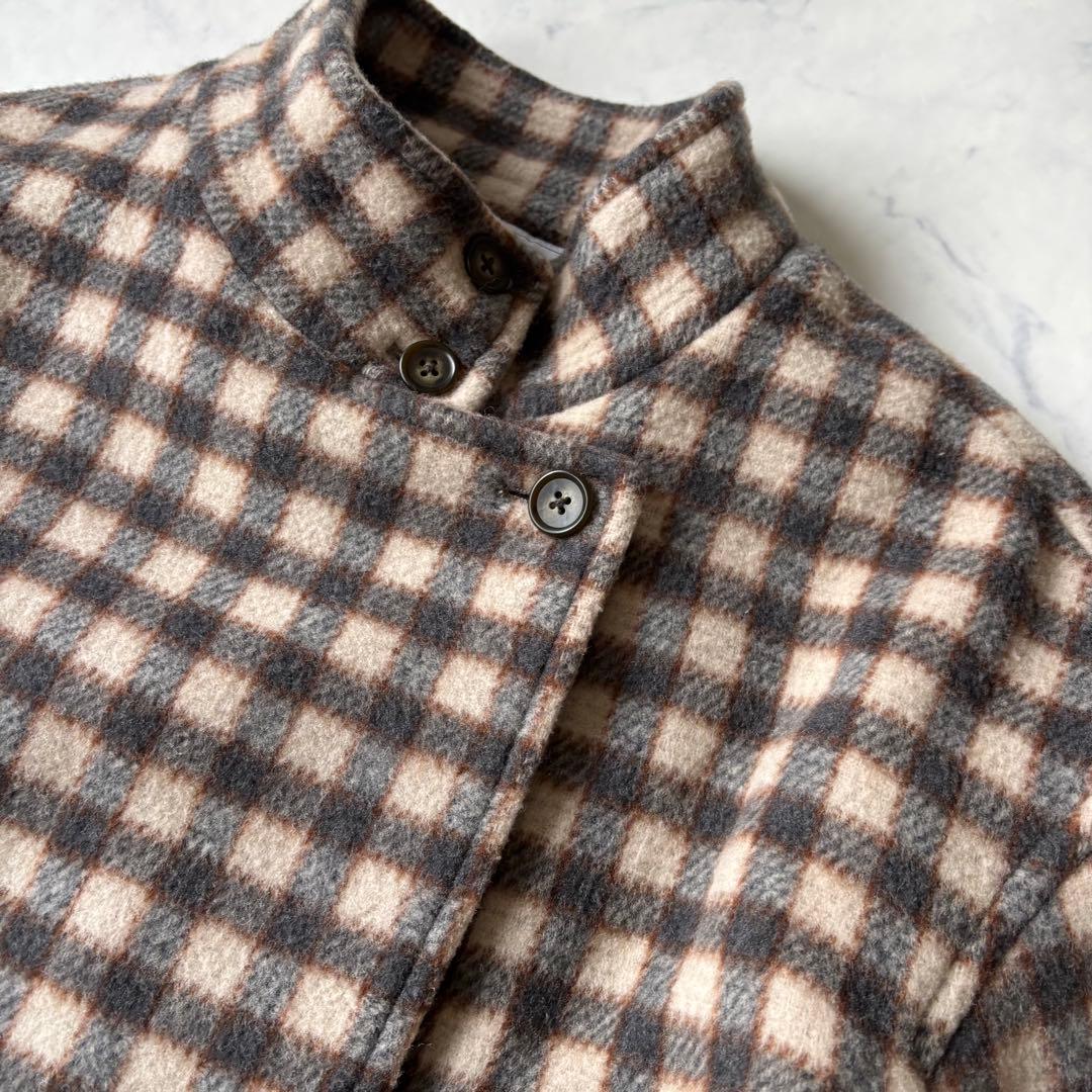 SLOBE IENA チェックスタンドコート　ロングコート　ウール◆6724