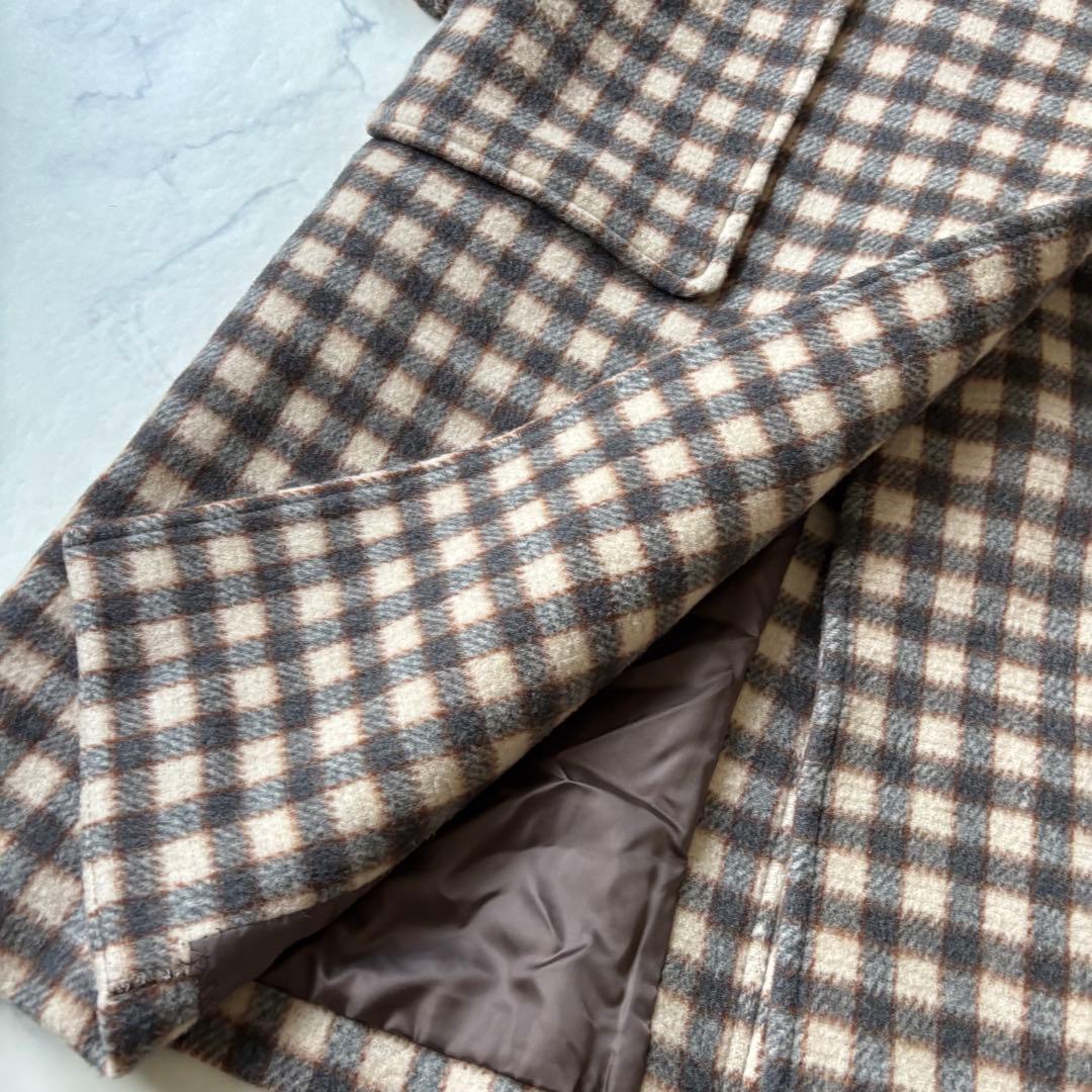 SLOBE IENA チェックスタンドコート　ロングコート　ウール◆6724