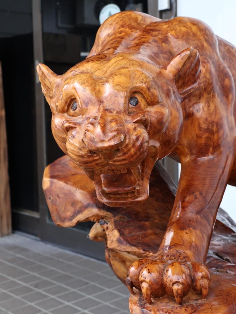 メル82601様専用 木彫 玉杢 泡杢 石噛 一刀彫 豹 眼木象嵌 BK145