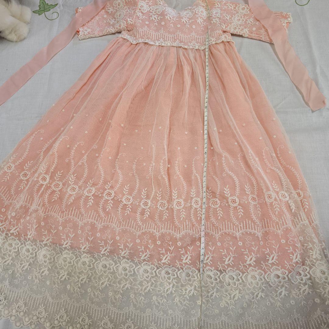 アンティークビスクドール　ドレス　フランスアンティーク　レースドレス　ボネ付き