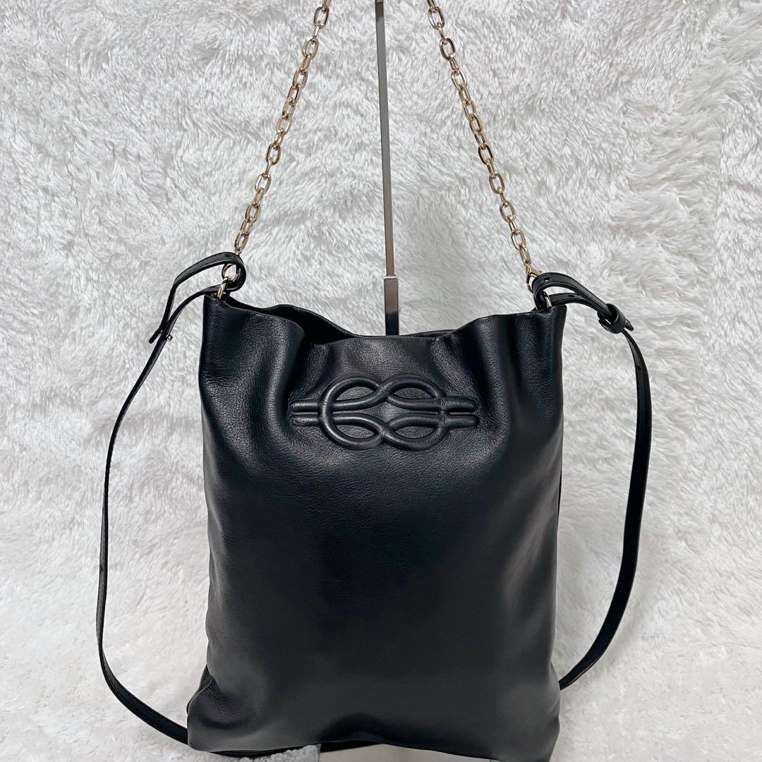 極美品 イアパピヨネ 牛革エンボス 2WAYショルダーバッグ ゴールド金具