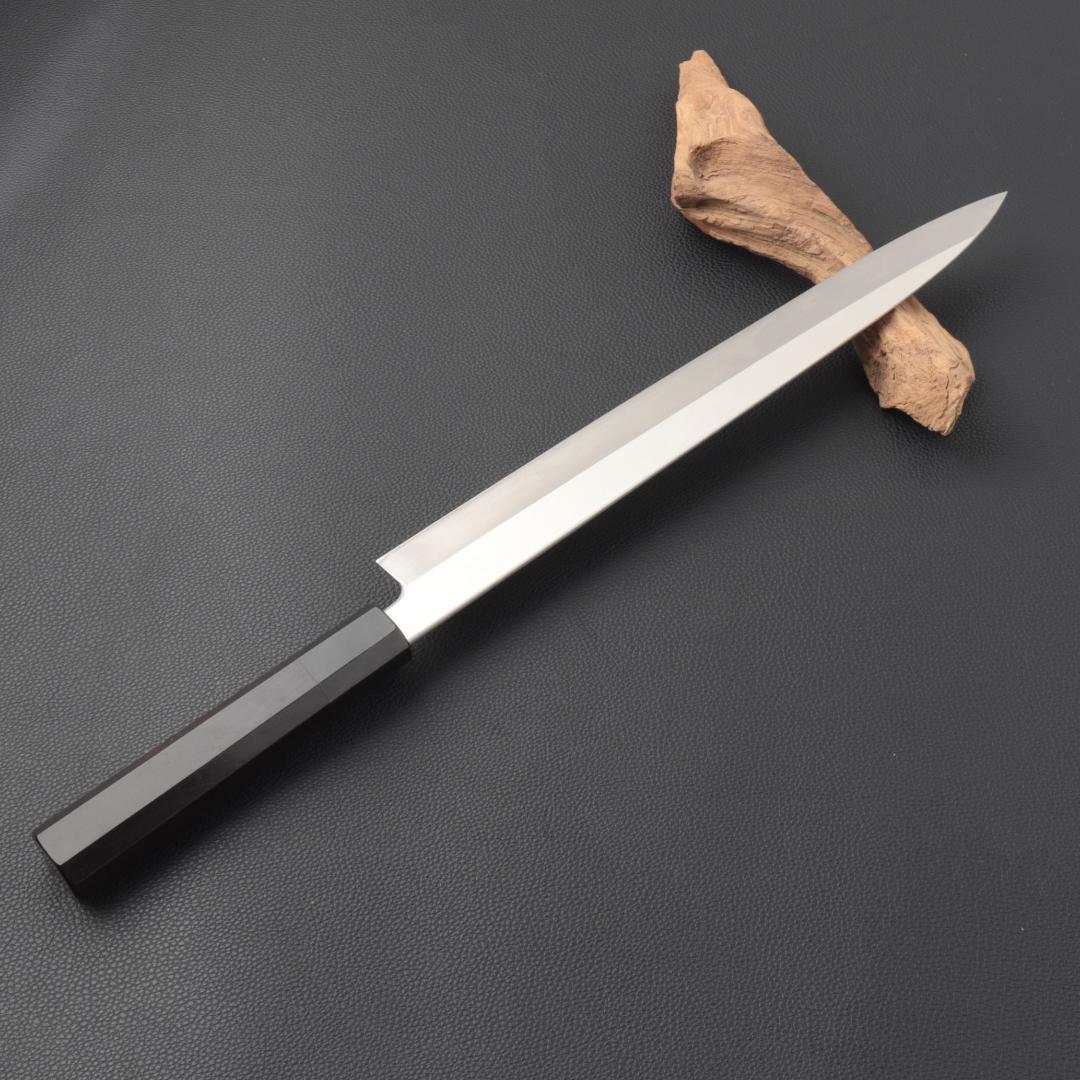 10918左利き用 柳刃包丁 尺 刺身包丁 刃は究極の切れ味 黒檀黒水牛八角柄