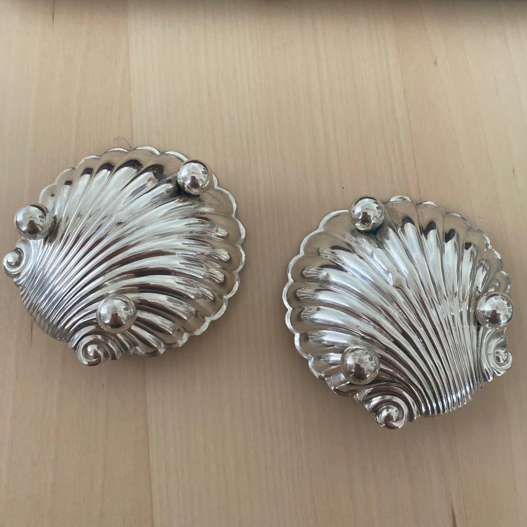 シェルトレイ　ペア　イギリスアンティーク　純銀　シルバー　ソルト入れ