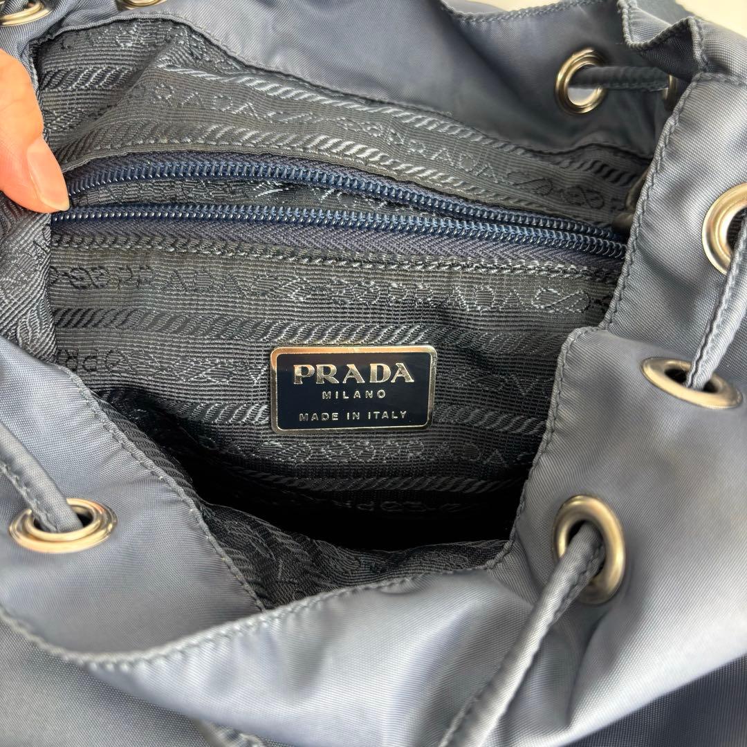 美品 PRADA プラダ リュック 三角ロゴプレート ナイロン レザー ブルー