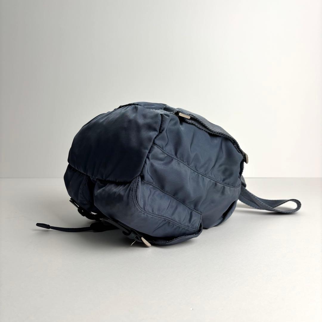 美品 PRADA プラダ リュック 三角ロゴプレート ナイロン レザー ブルー