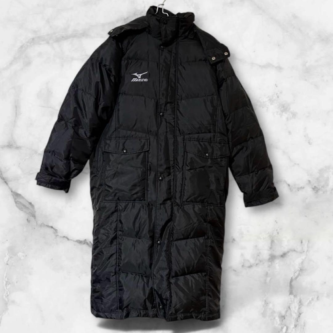 Mizuno ミズノ ブラック ロング ベンチコート フード付きSIZE O
