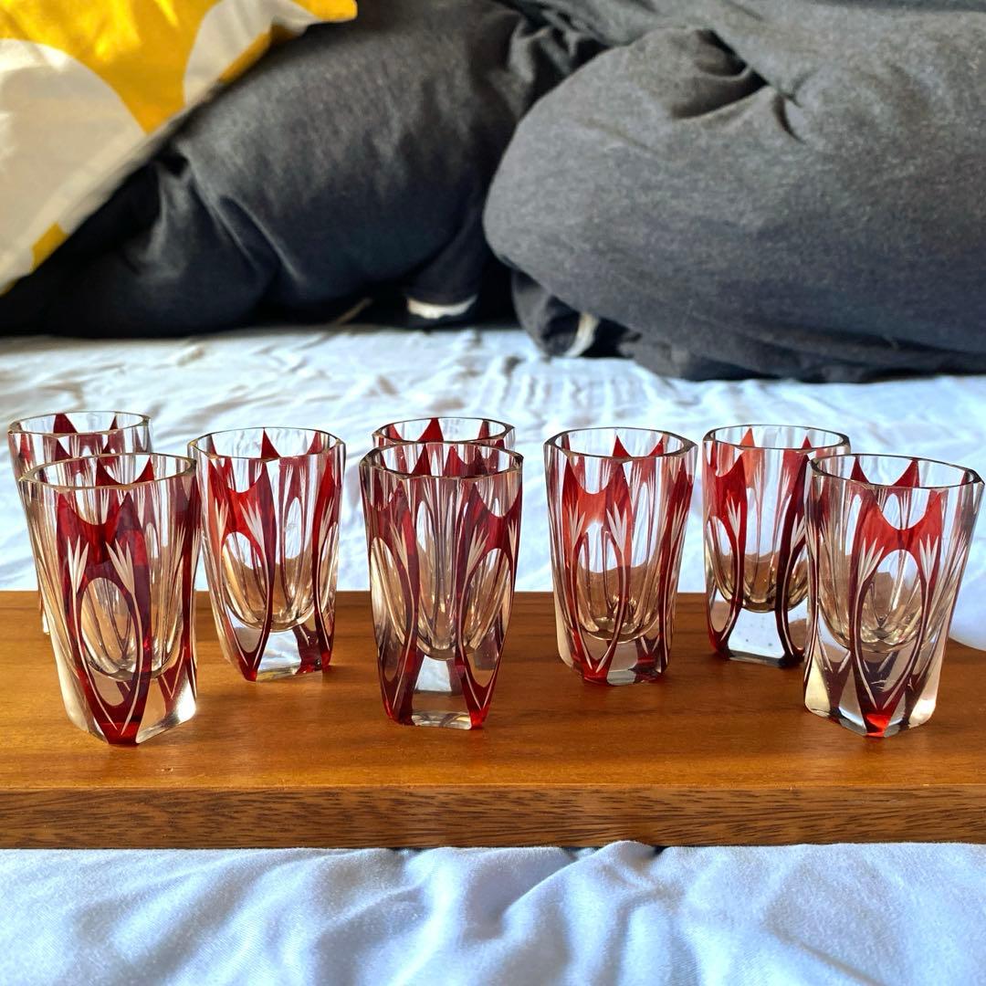 切子 ショットグラス 赤 アンティーク 8客セット